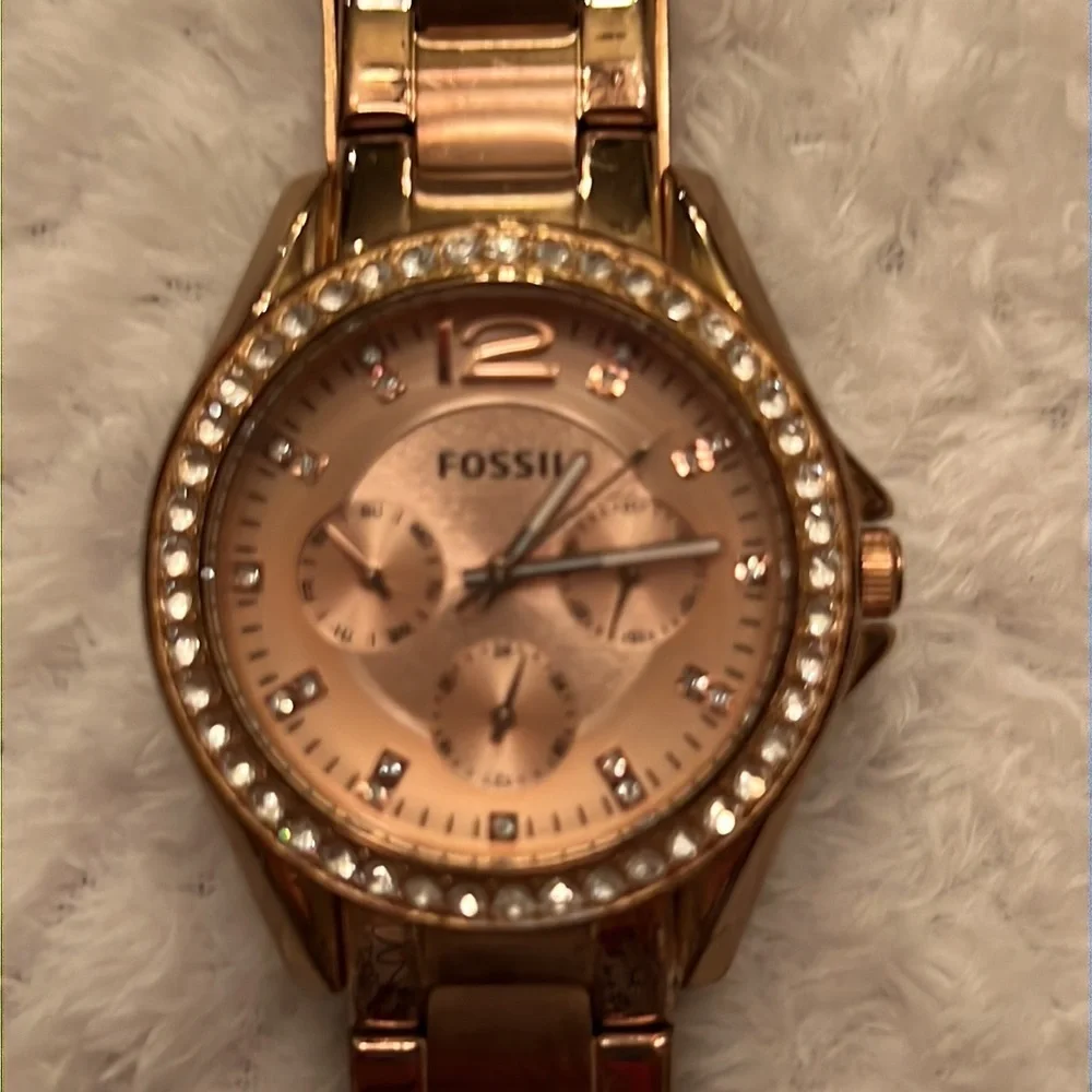 Fossil Womens Riley Multifunction Watch Crystals Rose Gold